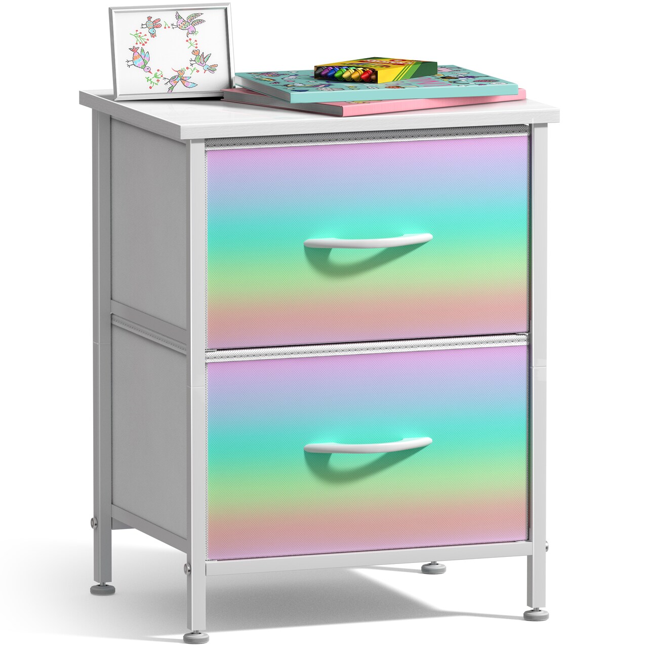 Sorbus Nightstand with 2 Drawers - Steel Frame, Wood Top & Easy Pull Fabric Bins - Great for Home, Bedroom, Office & College Dorm